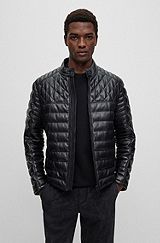 Nappa leather jacket with stand collar, Black