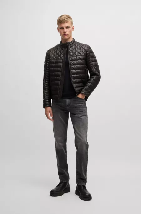 Nappa leather jacket with stand collar