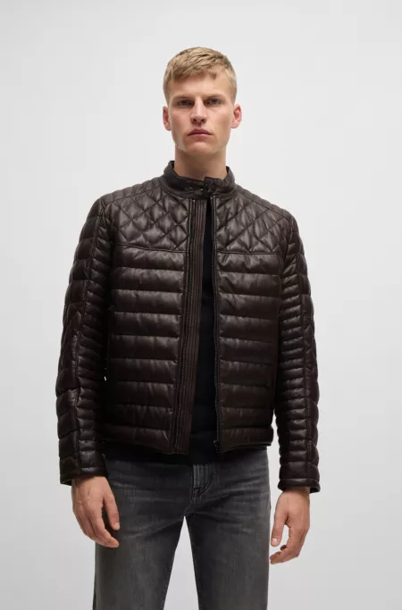 Nappa leather jacket with stand collar