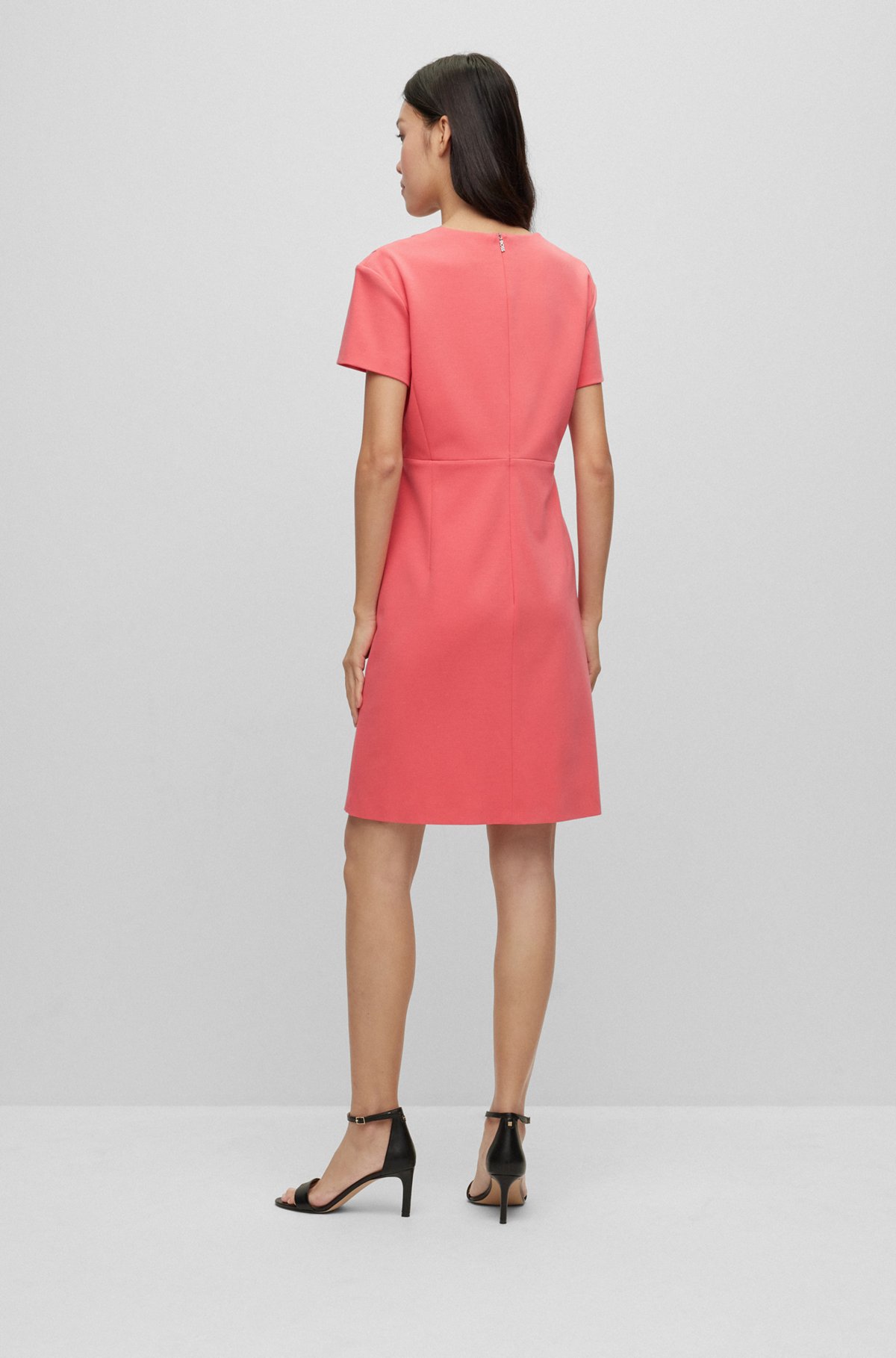 Slim-fit short-sleeved dress with seam details, Pink