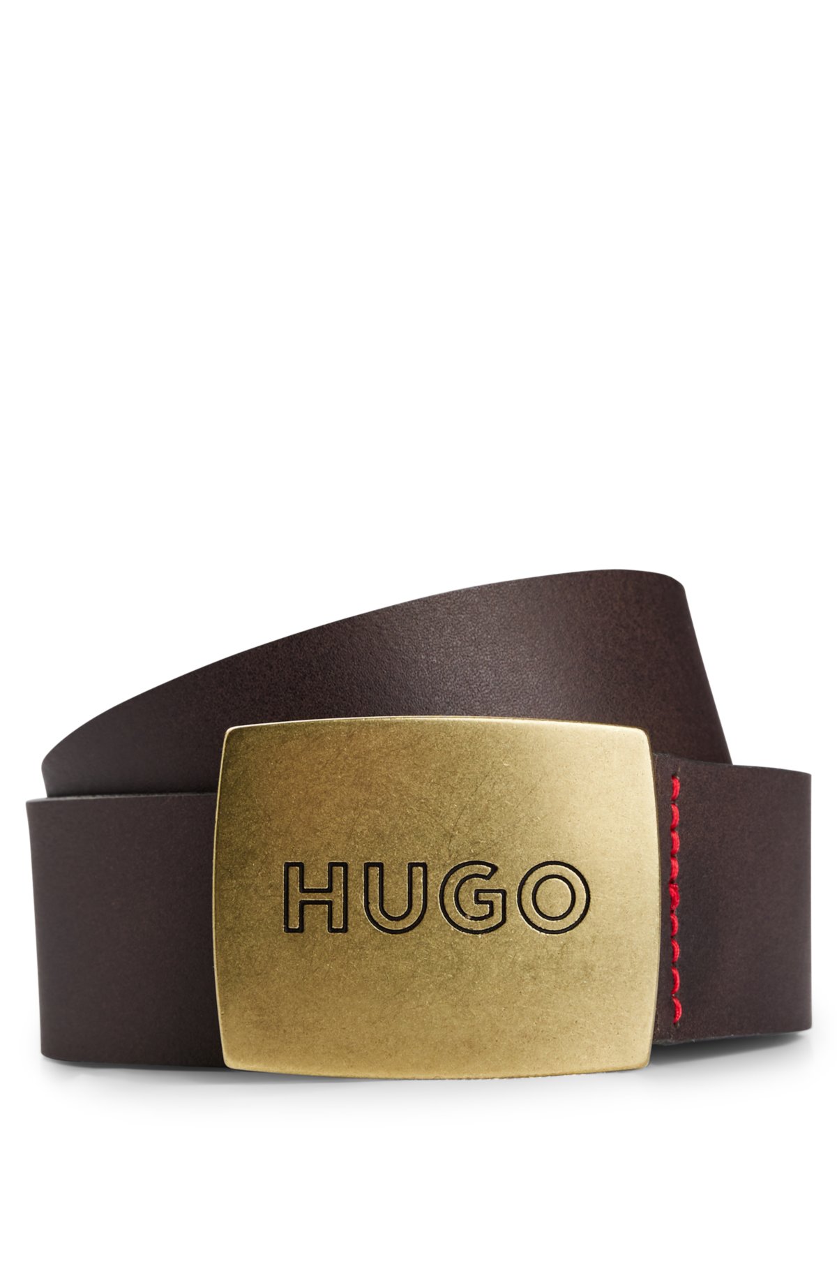 HUGO - Ledergürtel mit Logo auf Koppelschließe der