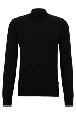 Hugo Boss Cotton-jersey Sweater With Mock Neckline In Black
