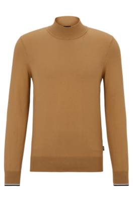 Hugo Boss Cotton-jersey Sweater With Mock Neckline In Brown