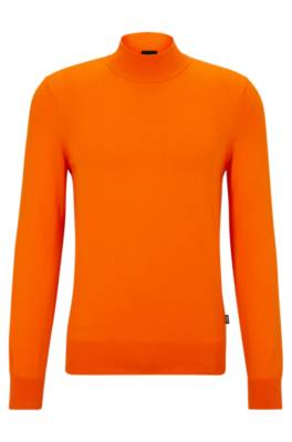 Hugo Boss Cotton-jersey Sweater With Mock Neckline In Orange