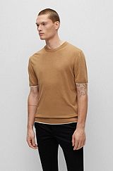 Linen-blend regular-fit sweater with accent tipping, Beige