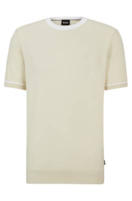 HUGO BOSS STRUCTURED-COTTON REGULAR-FIT SWEATER WITH CONTRAST TIPPING