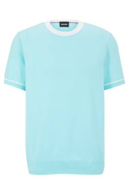 Hugo Boss Structured-cotton Regular-fit Sweater With Contrast Tipping In Light Blue