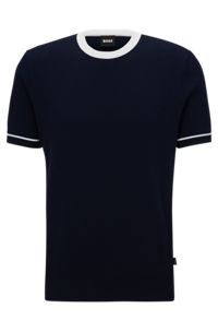 Jersey regular fit de algodón estructurado con ribetes en contraste, Azul oscuro