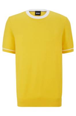 Hugo Boss Structured-cotton Regular-fit Sweater With Contrast Tipping In Yellow
