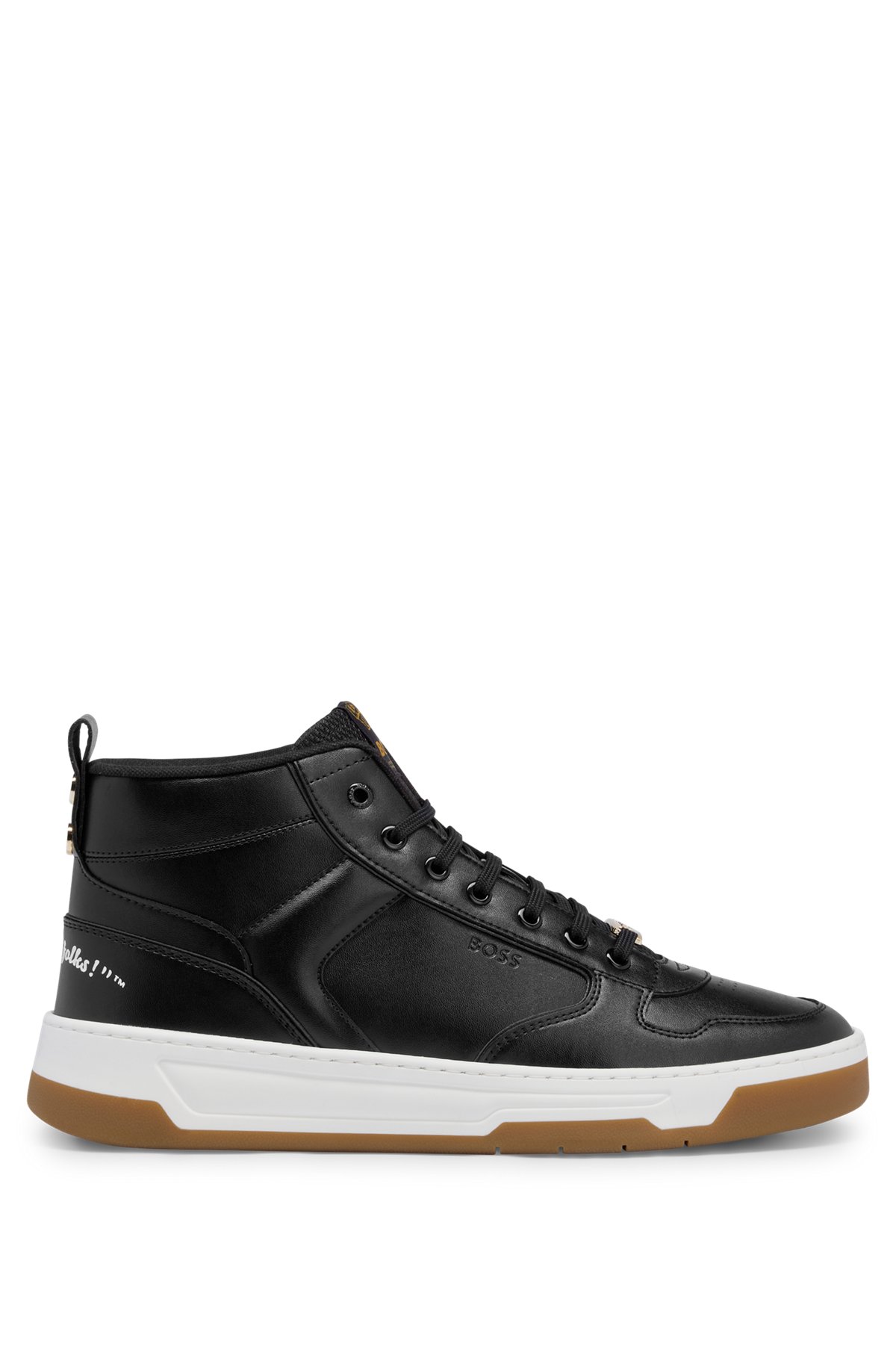 Looney Tunes x BOSS High-top trainers with slogan detailing and logo, Black