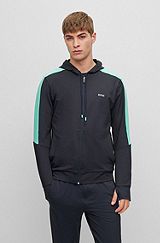 Stretch-jersey zip-up hoodie with mesh inserts, Dark Blue