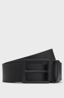 Ceinture en cuir italien avec boucle noire, Noir