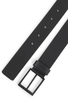 Italian-leather belt with black buckle, Black