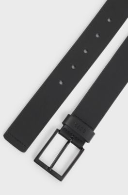 Italian-leather belt with black buckle, Black