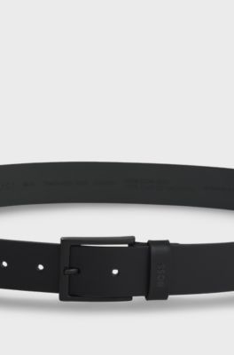 Ceinture en cuir italien avec boucle noire, Noir