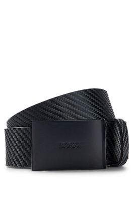 BOSS - Gürtel aus strukturiertem italienischem Leder mit schwarzer Logo- Koppelschließe