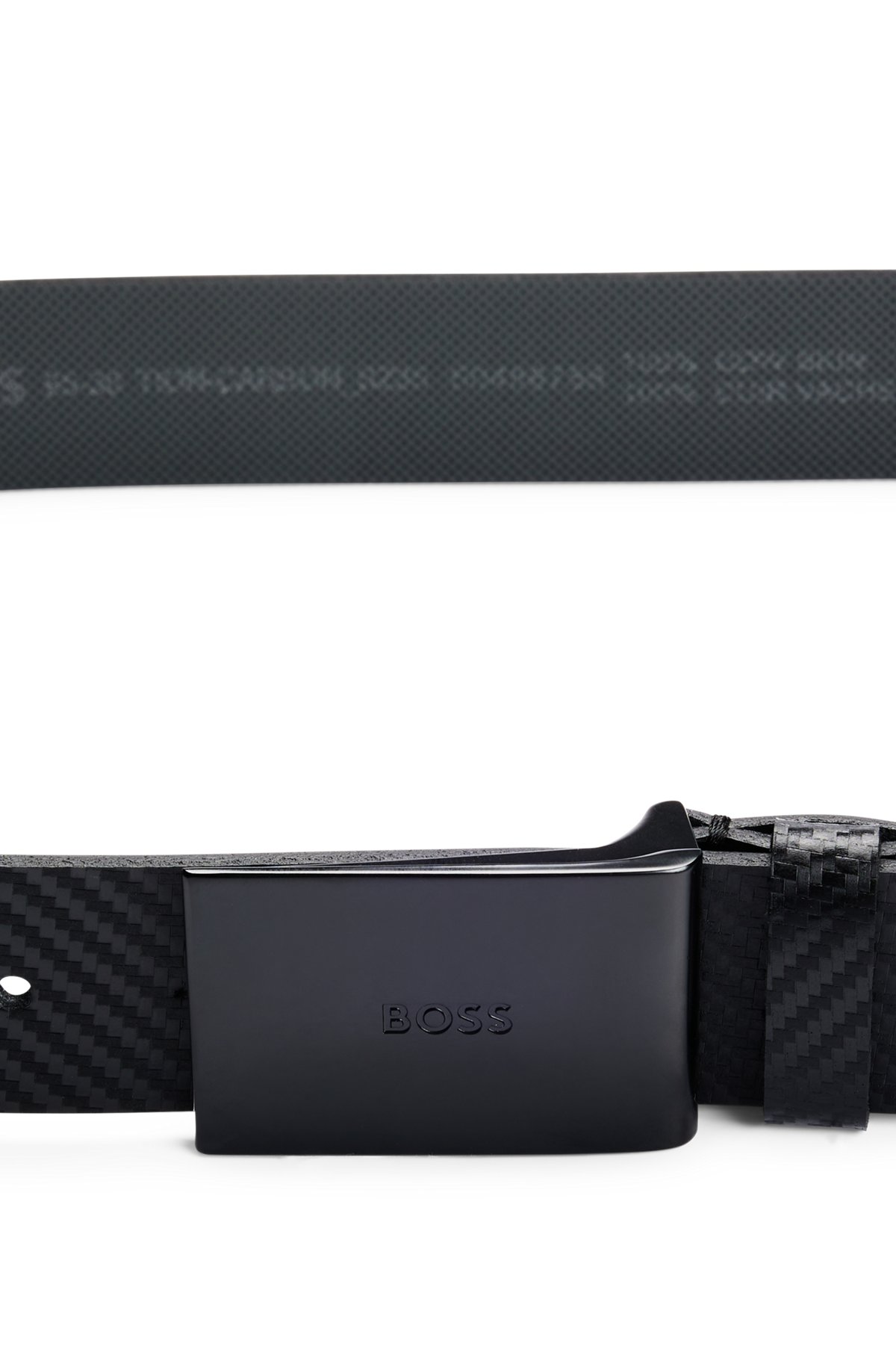 BOSS - Gürtel aus strukturiertem italienischem Leder mit schwarzer Logo- Koppelschließe