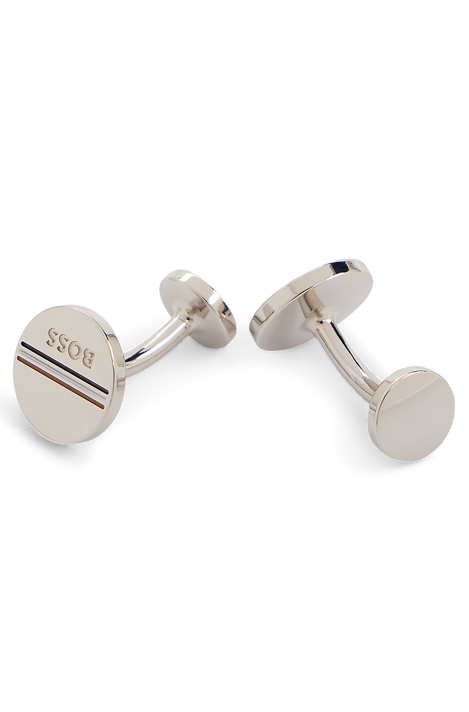 Nageslacht Bachelor opleiding Lief BOSS - Round cufflinks with signature stripe and logo