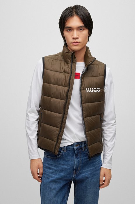 Water-repellent gilet in recycled fabric with split logo, Khaki