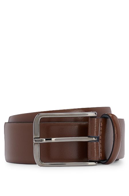 Italian-leather belt with branded pin buckle, Brown