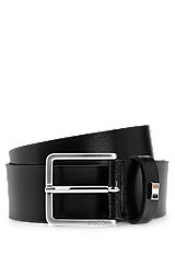 Italian-leather belt with signature-stripe hardware, Black