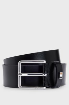 Pin-buckle business belt in Italian leather, Black