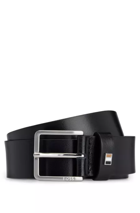 Italian-leather belt with signature-stripe keeper trim