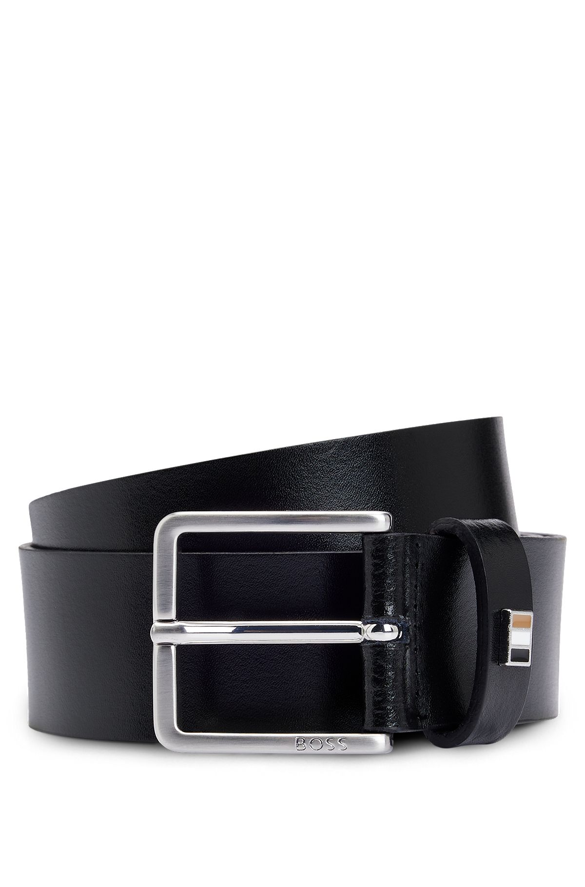 HUGO - Leather belt with logo-lettering keeper
