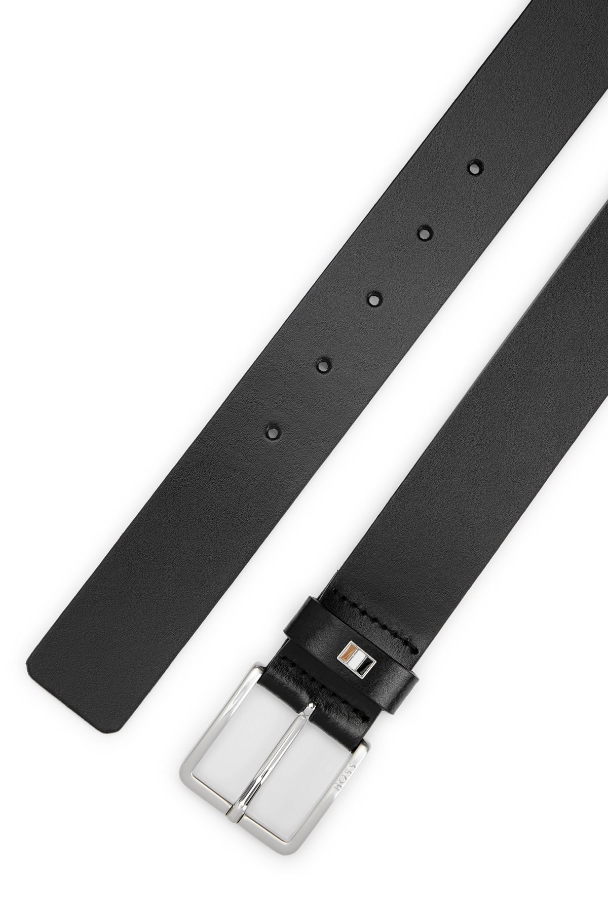 BOSS - Italian-leather belt with signature-stripe hardware