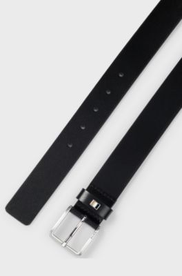 Italian-leather belt with signature-stripe keeper, Black