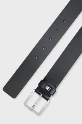 Cintur&oacute;n de piel fabricado en Italia con detalle de rayas de la marca, Negro