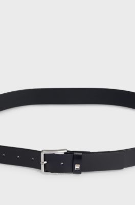 Italian-leather belt with signature-stripe keeper, Black