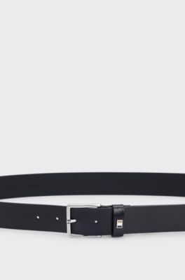 Cintur&oacute;n de piel fabricado en Italia con detalle de rayas de la marca, Negro