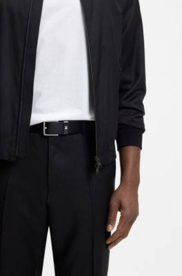 Cintur&oacute;n de piel fabricado en Italia con detalle de rayas de la marca, Negro