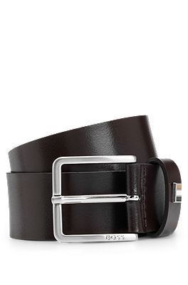 BOSS - Italian-leather belt with signature-stripe hardware