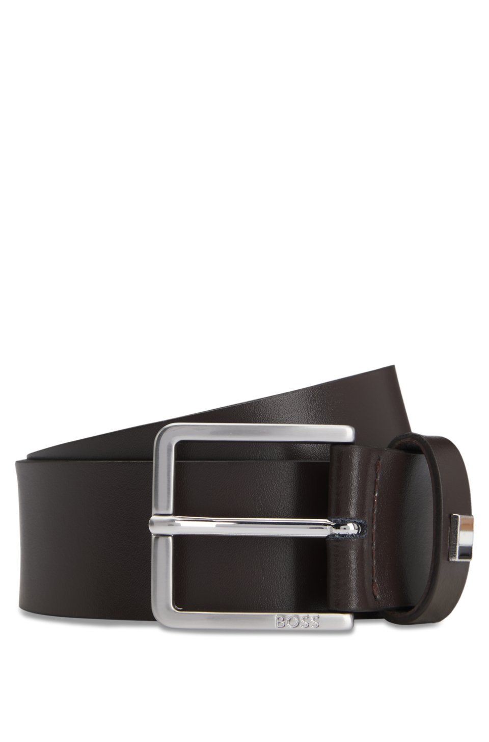 Italian-made leather belt with signature-stripe trim