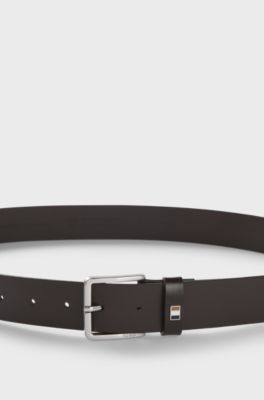 Italian-leather belt with signature-stripe keeper, Dark Brown