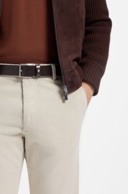 Italian-made leather belt with signature-stripe trim, Dark Brown