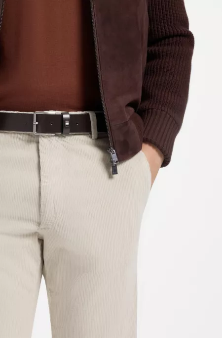 Italian-made leather belt with signature-stripe trim