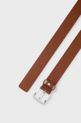 Italian-made leather belt with signature-stripe trim, Brown