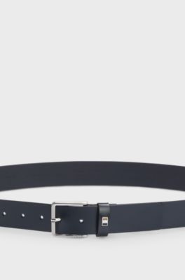 Cintur&oacute;n de piel fabricado en Italia con detalle de rayas de la marca, Azul oscuro