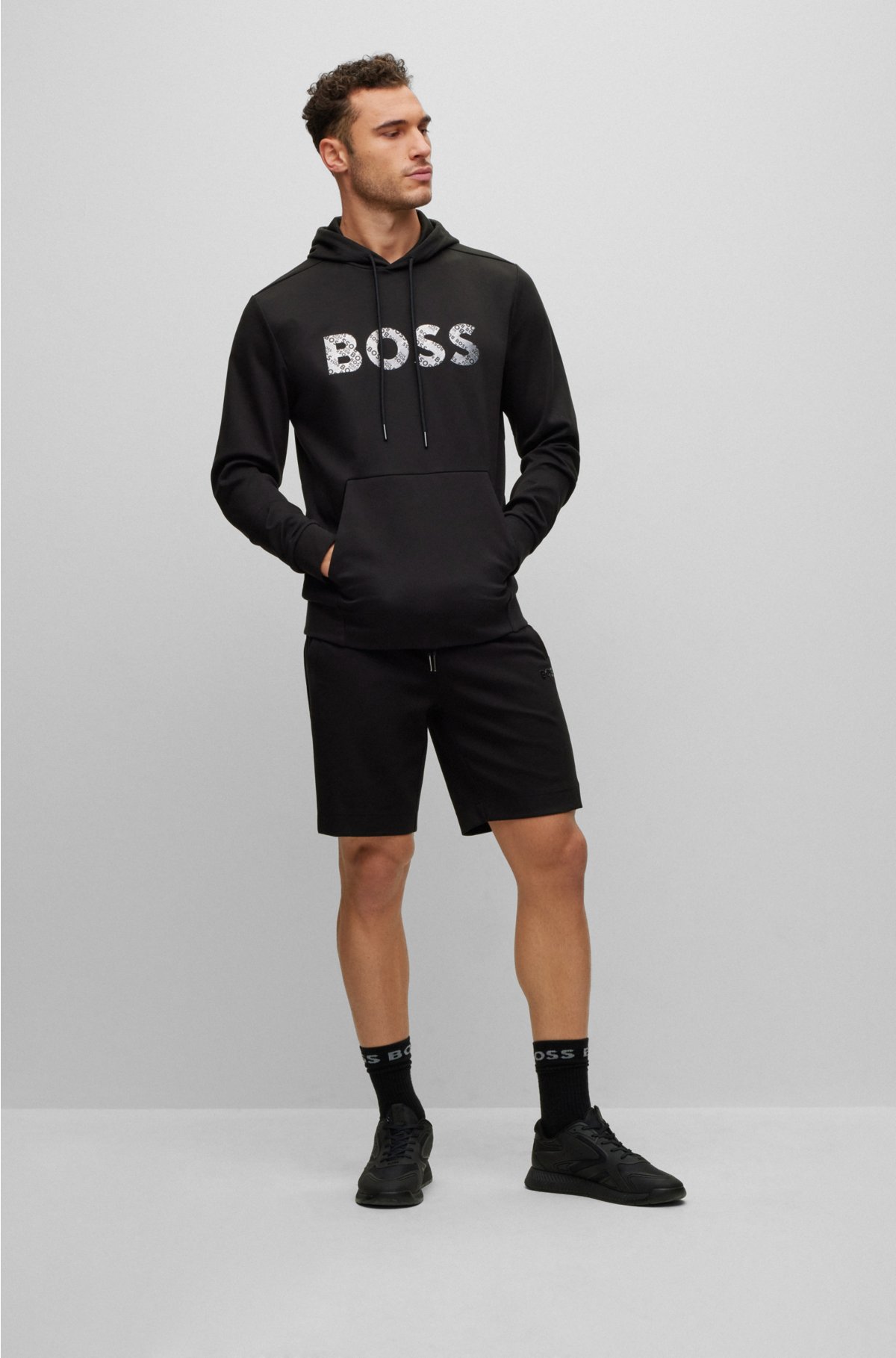 BOSS - Cotton-blend artwork logo hoodie with mirror-effect