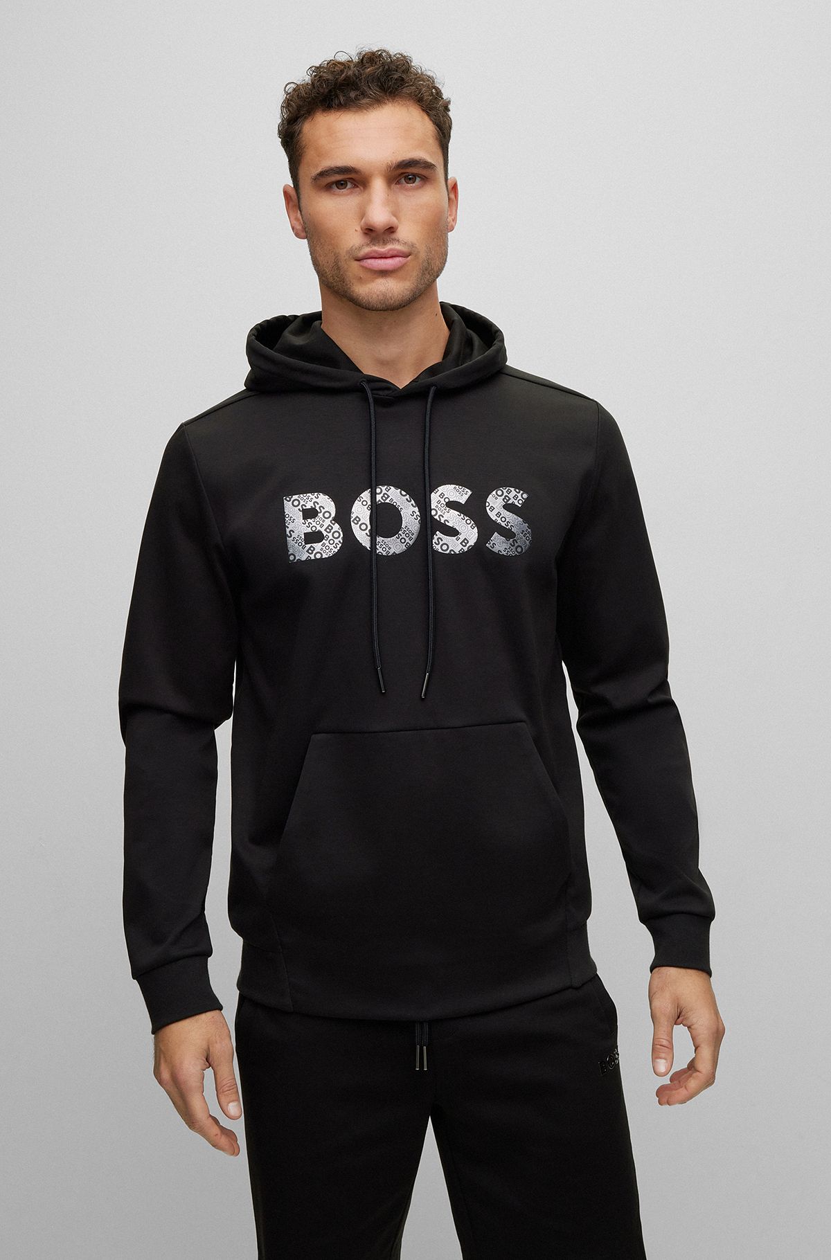 BOSS - Cotton-blend logo mirror-effect artwork hoodie with