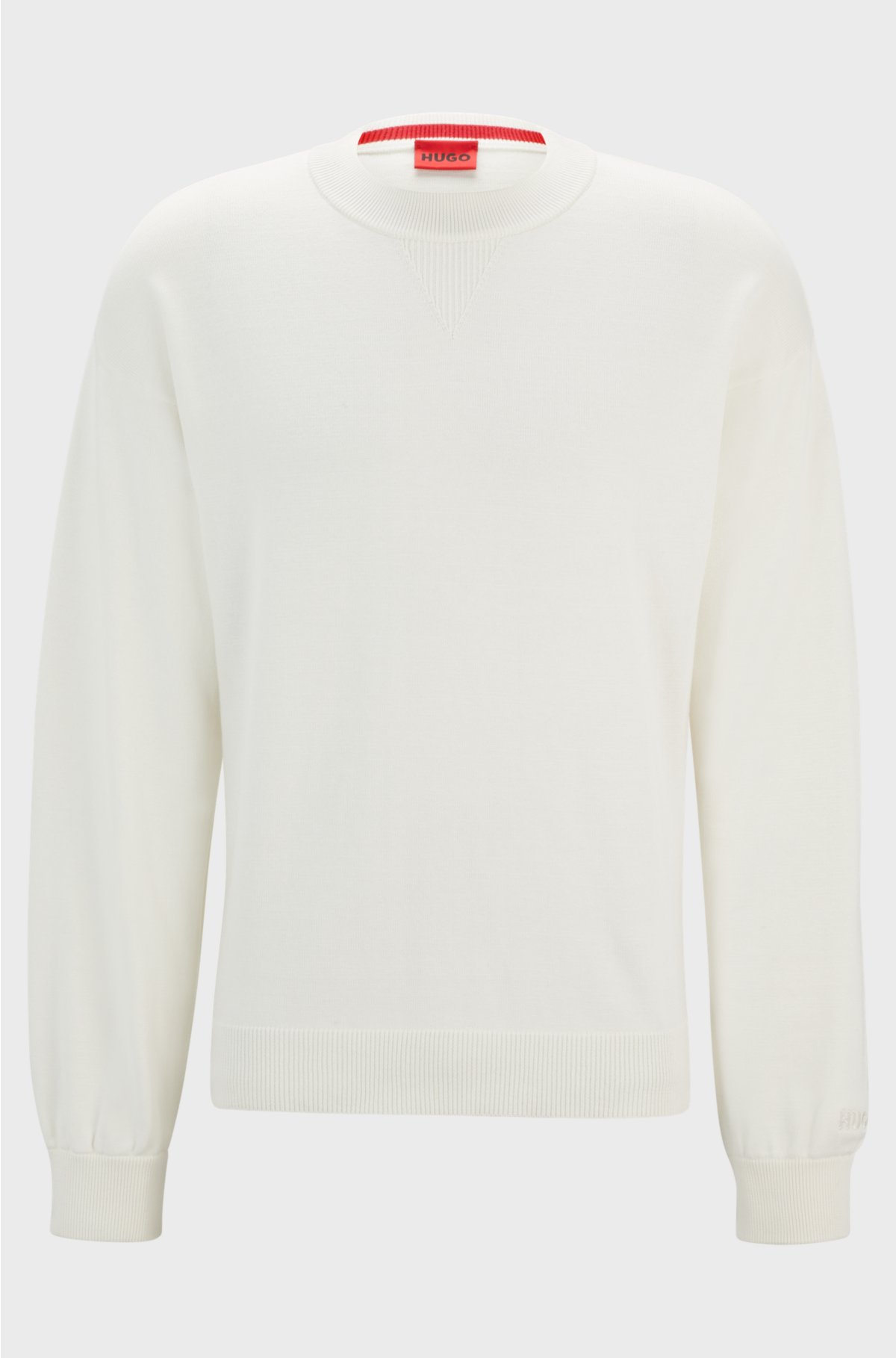 Organic-cotton sweater with embroidered logo, White