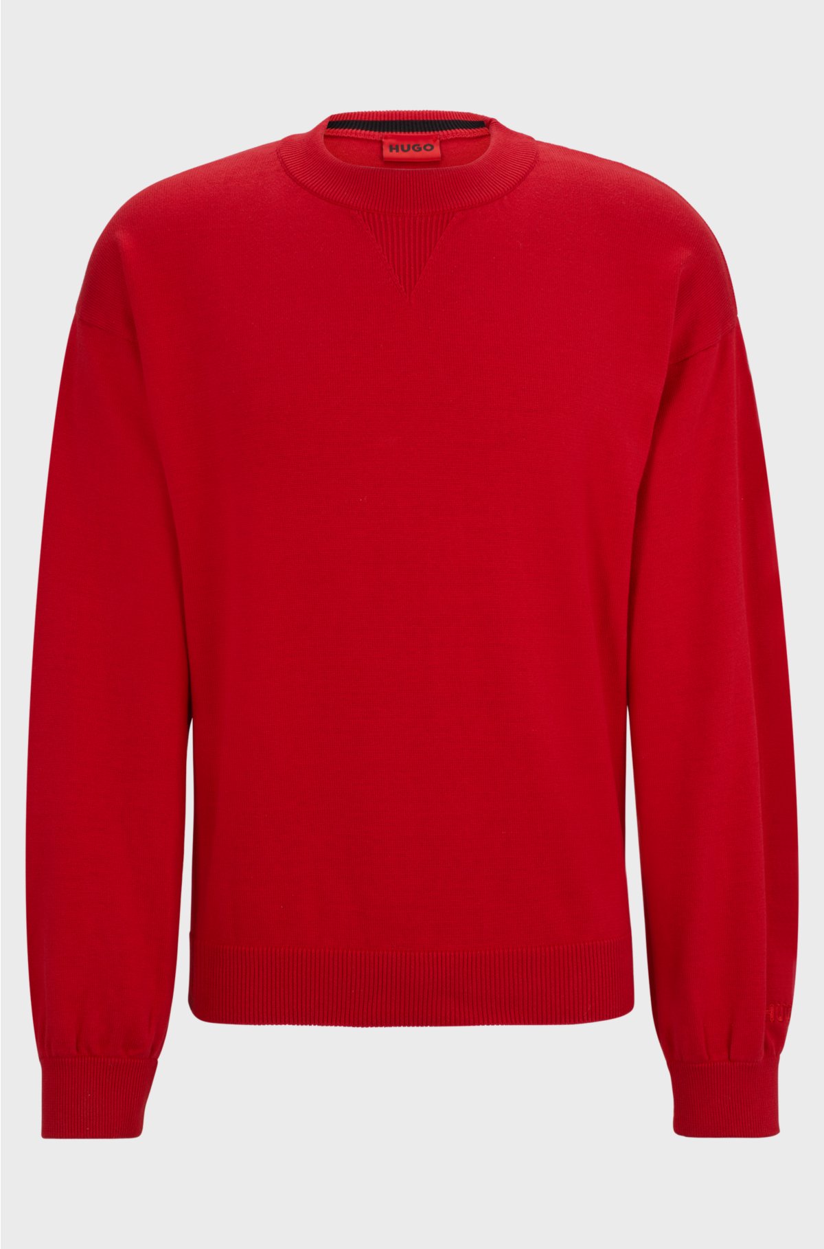 Organic-cotton sweater with embroidered logo, Red