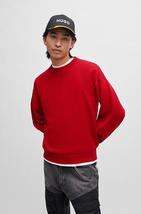 Organic-cotton sweater with embroidered logo, Red