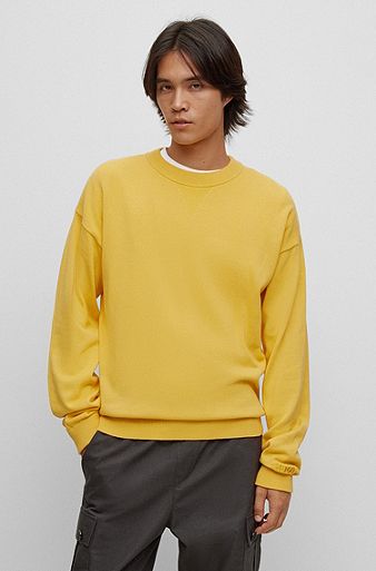 Organic-cotton sweater with embroidered logo, Yellow