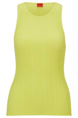 Hugo Slim-fit Ribbed Top With Racer Back In Yellow