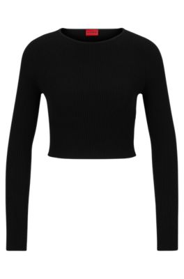 HUGO CROPPED SLIM-FIT SWEATER IN A STRETCH RIBBED KNIT