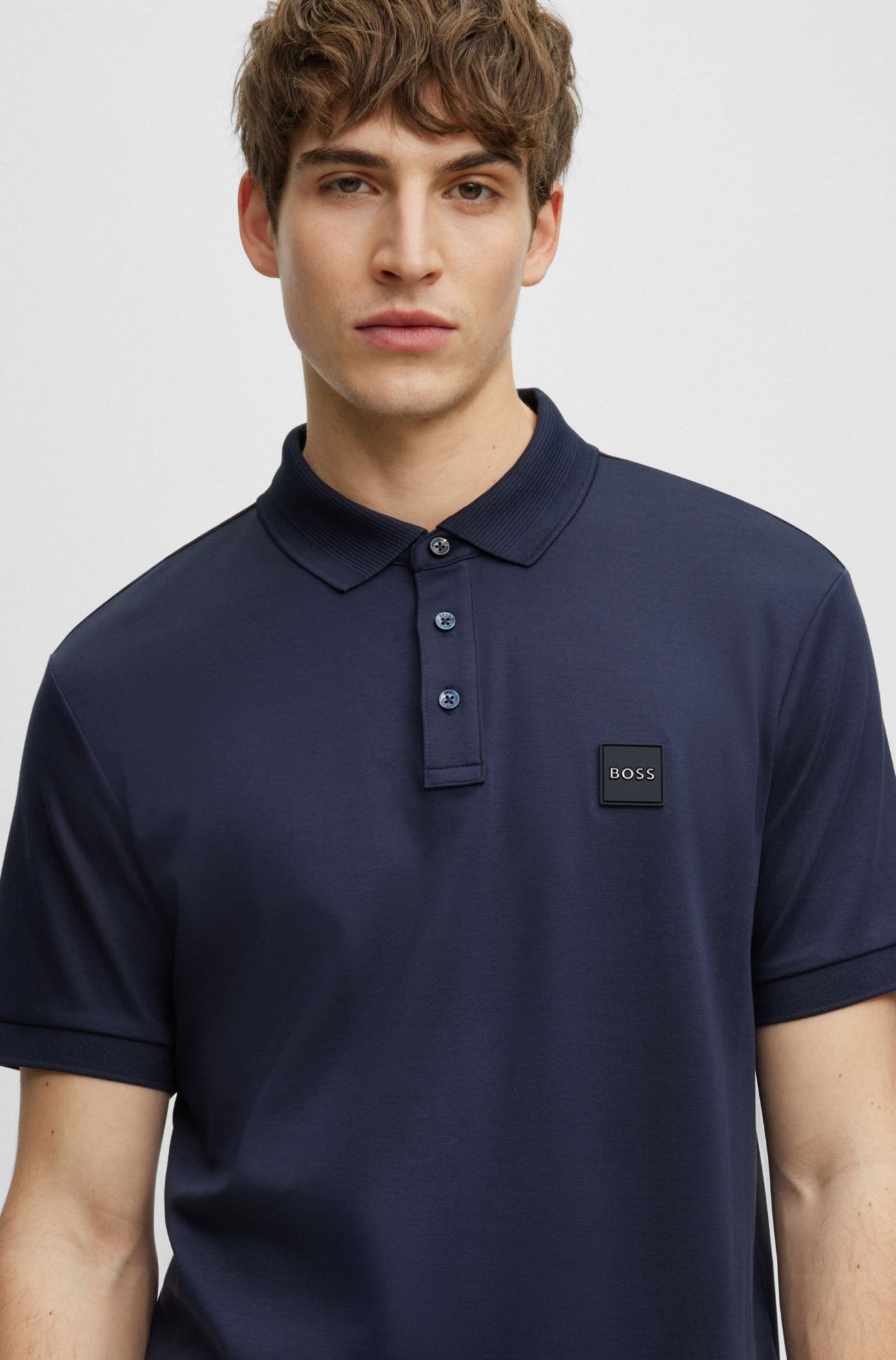 BOSS - Cotton polo shirt with logo badge